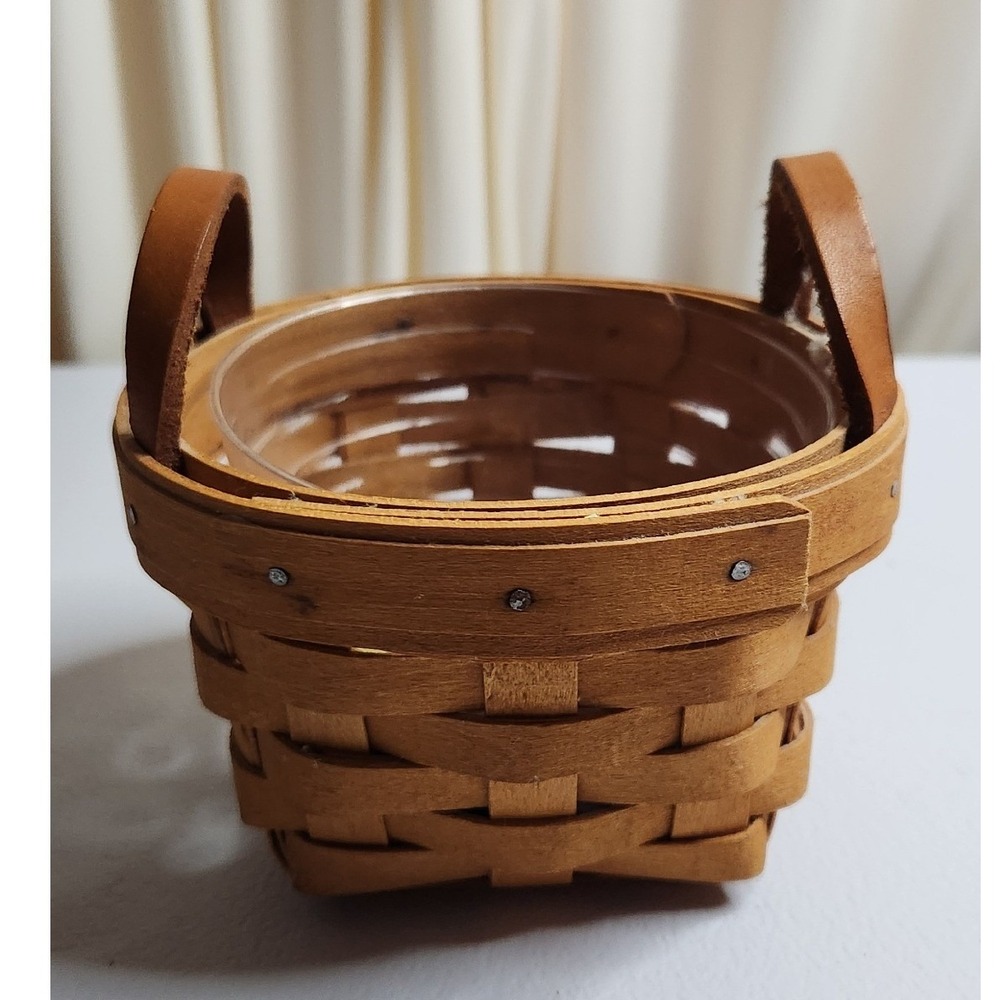 Longaberger 1997 Handwoven Small Round Basket with Leather Handles and Liner